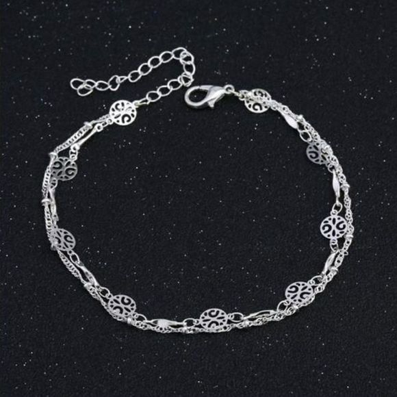 S925 Ankle Bracelet Disc Charm Layered Silver New - Picture 2 of 2